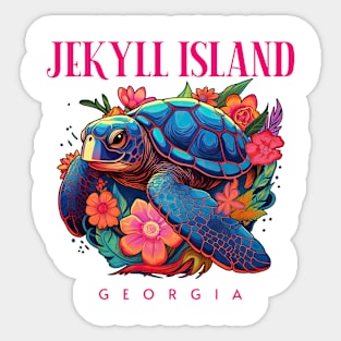 Jekyll Island Georgia Floral Beach Turtle Souvenir Sticker